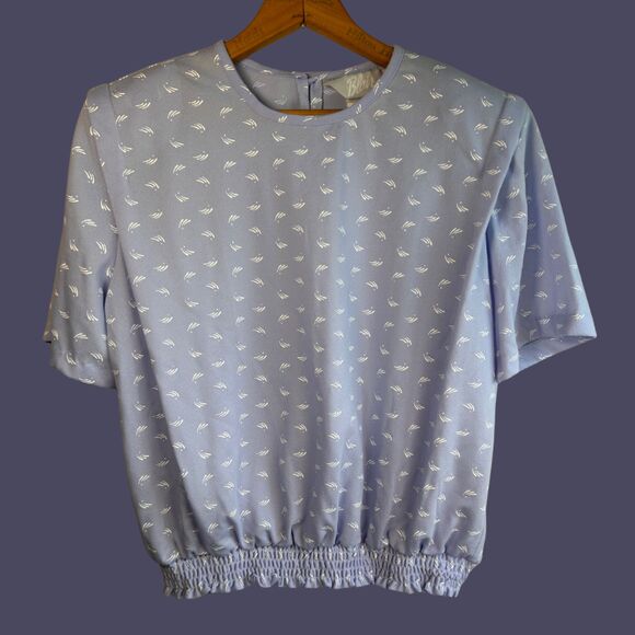 Vintage 80s Blair Short Sleeve Elastic Waist Blouse - Picture 1 of 8